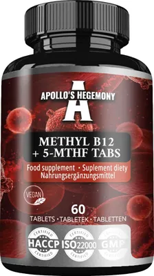 Produktbild von Methyl B12 + 5-MTHF 300 mcg - Vitamin B12 und Folsäure - 60 vegane Tabletten - 8 Monate Vorrat - Energie und Wohlbefinden - Nahrungsergänzungsmittel von Apollo's Hegemony