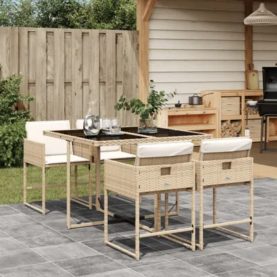 Immagine prodotto di Maison Exclusive - Set da Pranzo da Giardino 5 pz con Cuscini Beige in Polyrattan