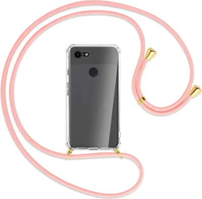 Produktbild von Handykette Backcover-Schutzhülle mit Band (Metall goldfarben) für Google Pixel 3 - rosa