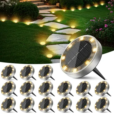 Solar-Bodenleuchten 16er-Pack, 8 LEDs, warmweiß, wetterfest