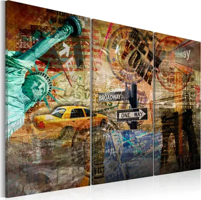 Image de Tableaux muraux New York, 120x80 cm, ensemble de 3 pièces – Tableaux pour salon, impressions sur toile modernes, décoration murale pour chambre à coucher, référence 030111-56