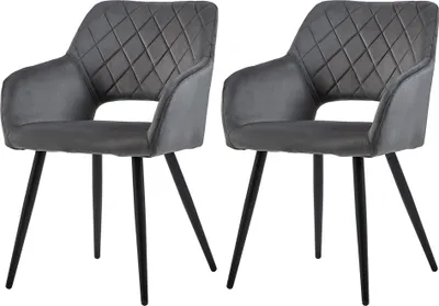 Produktbild von CLIPOP Esszimmerstuhl, 2er Set Samt mit gepolstertem Sitz, Offene Rückenlehne, Grau