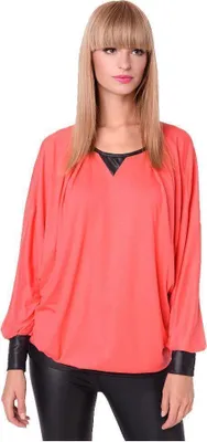 Produktbild von Damen Sweatshirt Shirt Pullover Pulli Oversized Langarm Tunika Bluse; Koralle/S/M