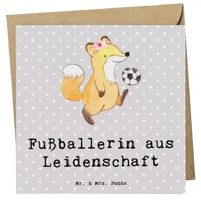 Produktbild von Mr. & Mrs. Panda Glückwunschkarte Fußballerin Leidenschaft - Grau Pastell - Geschenk, faltkarte, Fußballwitz, Klappkarte, doppelkarte, Fußballspiel, anlasskarte