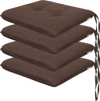A stack of four brown seat cushions.
