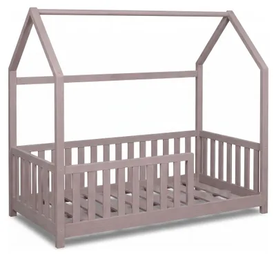 Produktbild von Buxibo Kinderbett – Hölzernes Hausbett mit Sicherheitsgittern – Kleinkindbett – 60x120 cm – Tongrau