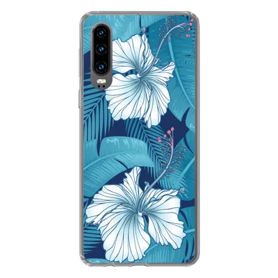 Produktbild von MuchoWow® Handyhülle Schutzhülle Hülle für Huawei P30 Tropisch - Blumen - Blau Silikon Softcase Handy Hülle - Kartenbesitzer