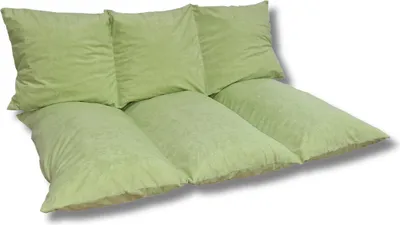A set of three light green floor cushions arranged in a row, with two cushions forming the backrest and three cushions forming the seat.