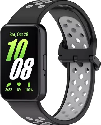 Produktbild von Strap-it Silikon-Sportband mit Schnallenverschluss - passend für Samsung Galaxy Fit 3 (schwarz/grau)