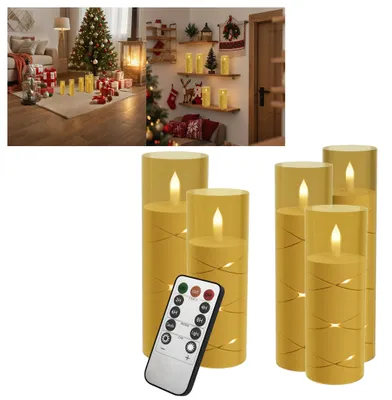 Productafbeelding van VA-Cerulean LED-kaarsen, gouden set van 10 – met lont, flikkerend effect, afstandsbediening & timer, geschikt voor tafel, plank en in huis