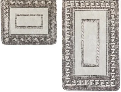 Produktbild von Almina Exclusive 2 Teiliges Bademattenset mit Muster Rutschfest waschbar aus Polyester Grau/Braun