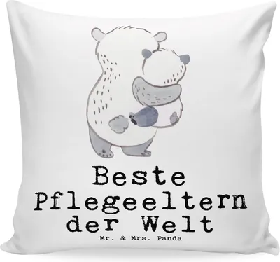 Produktbild von Mr. & Mrs. Panda Sofa Kissen Panda Beste Pflegeeltern der Welt - Weiß - Geschenk, Geschenkidee, Couchkissen, 40x40, Familie, zier, Mami, Deko, Papa, Mama, Dankeschön, für