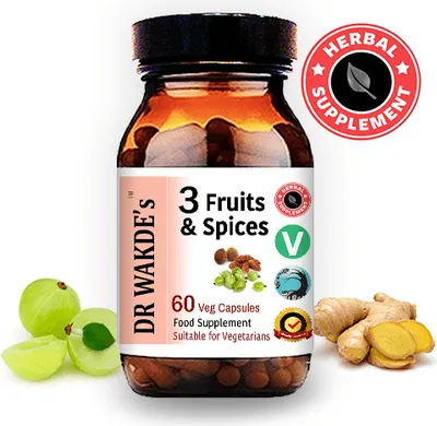 Produktbild von DR WAKDES 3 Frucht- und Gewürzkapseln | 60 Vegi Caps | Ayurveda-Supplement | Vegan | 100% Kräuter | Mengenrabatte | Am selben Tag Versand