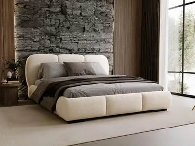 Produktbild von FurniDe24 Polsterbett Rossa 200x200 cm - Bett 200x200, Polsterbett mit Bettkasten & Lattenrost - Bouclé-Stoff - Bett Creme (Quelle 2)