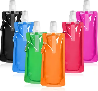 Produktbild von Faltbare Trinkflasche 6er Set - 500 ml, Tragbare Wasserflasche mit Karabiner für Wandern, Radfahren, Reisen