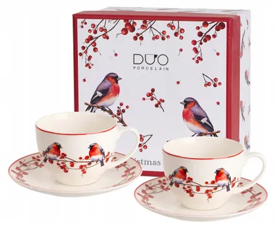 Produktbild von Duo Christmas Birds 3 Kaffeetassen-Set mit Untertassen