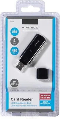 Produktbild von ViVanco™IT-USBCR, MMC, MS Duo, MS PRO Duo, Speicherstick (MS), MicroSD (TransFlash), SD, SDHC, SDXC, Schwarz, USB 2.0, Sichtverpackung