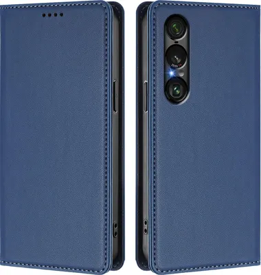 Image de Etui en cuir pour Sony Xperia 1 VII, étui magnétique en cuirPolyuréthaneavec support Bleu foncé