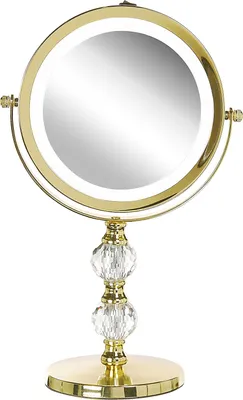 Produktbild von BELIANI Schminkspiegel Gold Eisen rund doppelseitig drehbar mit LED Licht Ständer 5-fach Vergrößerung Modern Kosmetikspiegel Tischspiegel