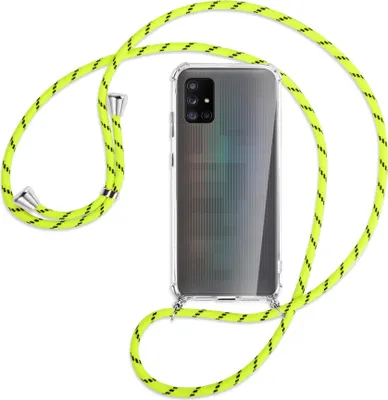 Produktbild von Handykette Backcover-Schutzhülle mit Band (Metall silberfarben) für Samsung Galaxy A71 5G - neongelb
