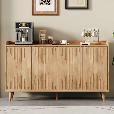 Produktbild von Flieks Sideboard mit 4 Türen und verstellbaren Einlegeböden, Standschrank für Esszimmer und Wohnzimmer, Aufbewahrungsschrank 140x40x84cm, Natur