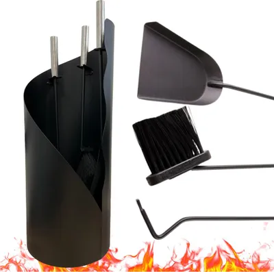 Produktbild von Kaminbesteck 4-teilig Kaminzubehör Schaufel Schürhaken Besen