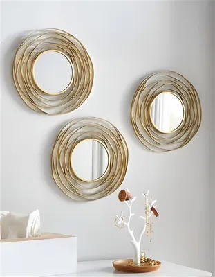 Produktbild von 3x Spiegel "Gold" aus Metall, rund, Ø 24 cm, Wandspiegel, Wanddeko, Dekospiegel, Wandschmuck