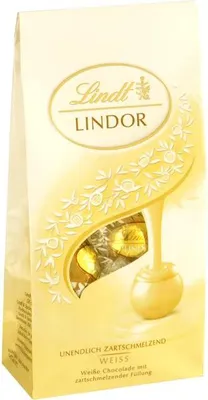 Immagine prodotto di Lindt Lindor sacchetto bianco con cioccolato fondente 136g