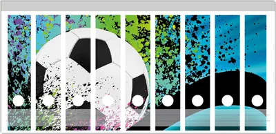 Produktbild von Wallario Ordnerrücken Sticker, selbstklebend für breite Ordner, 9 Stück, Motiv Fußball - Design Wellen und Regenbogen in blau