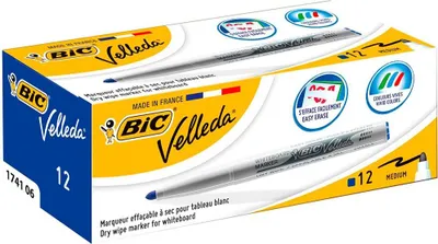 Produktbild von BIC Velleda 1741, 12 Stück(e), Blau, Rundspitze, Blau, Weiß, Kunststoff, Rund