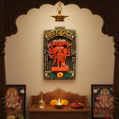 Panchmukhi Hanuman Wanddeko aus Polyresin, mehrfarbig, 19,1 x 12,7 cm