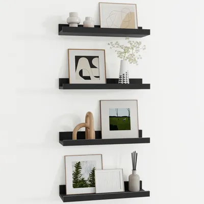Image de Étagère murale noire de 40 cm de haut pour cadres photo et livres, lot de 4, étagère suspendue en MDF, idéale pour la cuisine, le salon, la chambre à coucher et le bureau