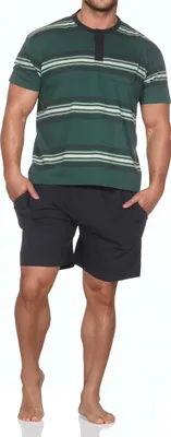 Produktbild von Normann Herren Schlafanzug kurzarm Shorty mit Knopfleiste am Hals - auch in Übergrößen ; grün , 60