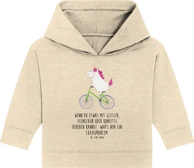 Produktbild von Mr. & Mrs. Panda Organic Baby Hoodie Einhorn Radfahrer 24. - 36. Monat - Natural Raw - Geschenk, Rad, Kapuzensweatshirt, Kummer, Bike, Kapuzenshirt, Einhörner, Unicorn