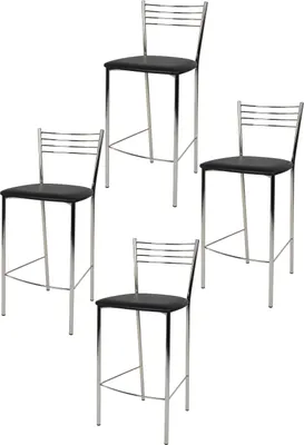 Produktbild von t m c s Tommychairs - 4er Set moderne Barhocker ELENA für Küche und Esszimmer, robustes Gestell aus verchromtem Stahl, gepolsterte Sitzfläche mit schwarzem Kunstleder bezogen