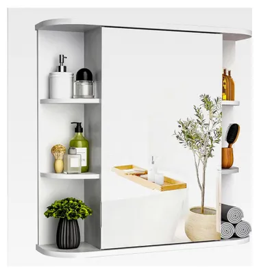Produktbild von Spiegelschränke für das Bad, Badezimmerschrank mit Spiegel, Hängeschrank Badezimmer mit verstellbaren Ablagen, Wandschrank, 67,5 x 60 cm, Weiß