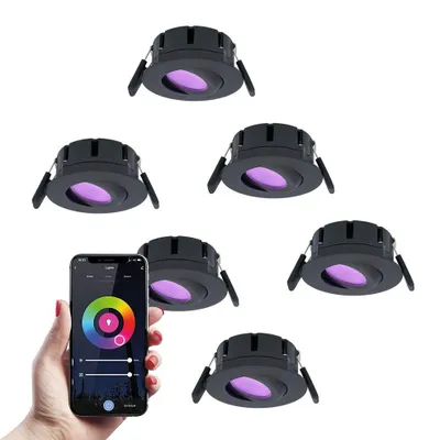 Zdjęcie produktu dla hoftronicsmart LED Reflektor do zabudowy 6x 8W 600lm IP65 Czarny RGBWW