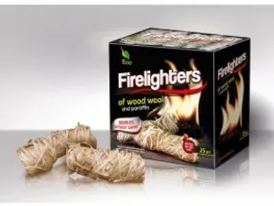Produktbild von Anzündwolle (25 Stück) Kaminanzünder Grill-Smoker-Ofen Anzünder Holz-Wolle mit Natur-Wachs