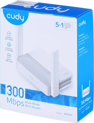 Obrázok produktu pre Cudy WR300, Wi-Fi 4 (802.11n), Jednopásmové (2,4 ghz), Ethernet / LAN pripojenie, Biela, Stolový smerovač