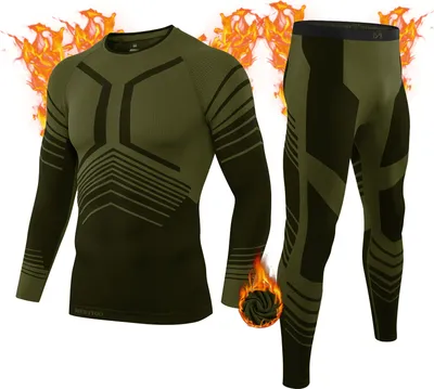 Produktbild von Herren Bambuskohlegewebe Fleece Unterhemd Thermowäsche Set, Thermounterhose+Thermounterhemd, 2er-Pack Grün S