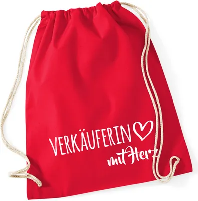Produktbild von Huuraa Turnbeutel Verkäuferin mit Herz 12 Liter Classic Red Baumwolle Rucksack Geschenkidee
