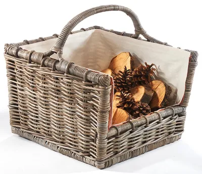 Zdjęcie produktu dla Kobolo kosz na drewno opałowe nośnik drewna kosz na drewno opałowe rattan szary z wyjmowaną lnianą tkaniną kosz na drewno opałowe przechowywanie drewna przechowywanie drewna