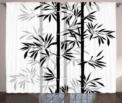 Produktbild von ABAKUHAUS Bambus Rustikaler Vorhang, Japanischer Baum Blätter Zen, Wohnzimmer Universalband Gardinen mit Schlaufen und Haken, 280 x 260 cm, Weiß Anthrazit grau und Blasse Taupe