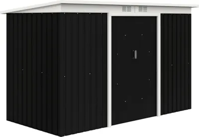 Produktbild von Metall-Gerätehaus mit Pultdach, Geräteschuppen aus verzinktem Stahl, Schiebetür, 280 x 130 x 172 cm, Anthrazit, wetterfestes Gartenhaus, 3,2 m²