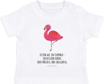 Produktbild von Mr. & Mrs. Panda Organic Baby Shirt Flamingo Classic 6. - 12. Monat - Weiß - Geschenk, T-Shirt, Geschwister, , Öko, Prächtig, Spruch, Rosa, Stolz, Babyshirt