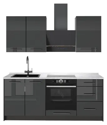 Zdjęcie produktu dla Kuchnia pojedyncza Vicco Fame-Line Antracyt połysk/Antracyt 190 cm, BP Marmur, Model 64845