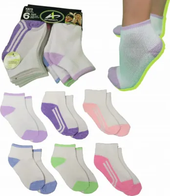 Image de Athletech 6 paires de chaussettes de sport low-cut pour enfants 3-5 ans jusqu'à la taille 34 couleurs pastel