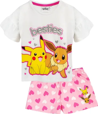 Obrázek produktu pro Pokemon - "Besties" pyžamo s kraťasy pro dívky (3-pack)s volánky NS6789 (122) (bílá/růžová/žlutá)