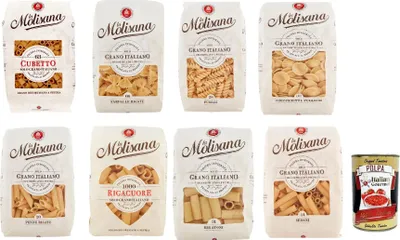 Produktbild von Testpaket La Molisana 8x 500g Pasta Lenta Lavorazione Teigwaren aus Hartweizengrieß Bronze-Zeichnung + Italian Gourmet Polpa 400g