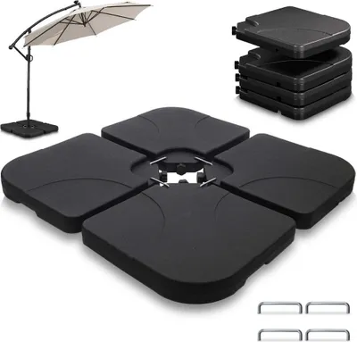 Produktbild von VOUNOT® Sonnenschirmständer 4-teilig Schirmgewichte für Ampelschirm Bodenkreuz, Befüllbar mit Wasser oder Sand 60L / 100kg